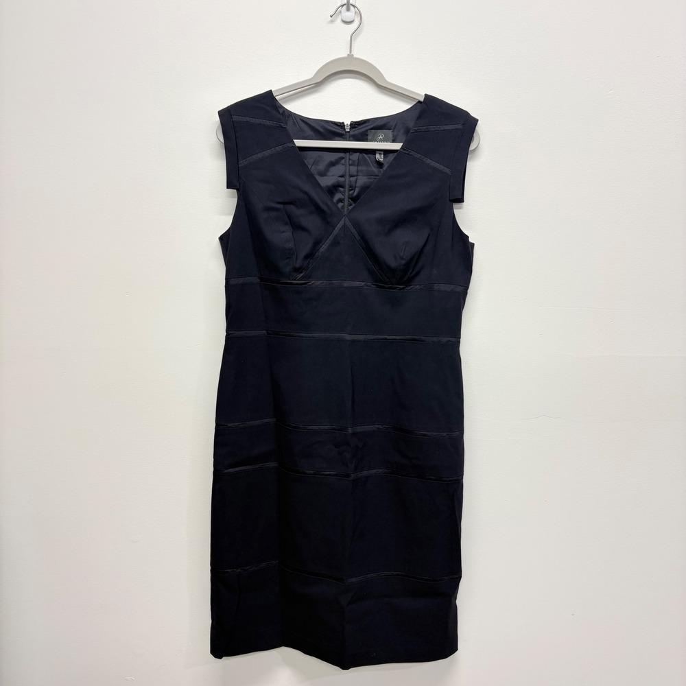 Adrianna Papell Navy Blue V-Neck Banded Sheath Dress Career Womens Size 14